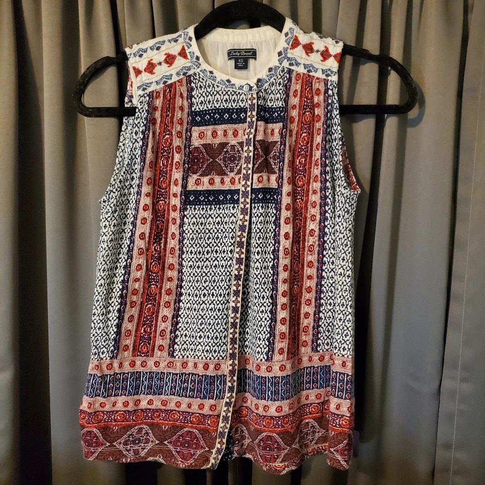 Lucky Brand Sleeveless boho button down tank Navy Blue and Red Size XS - Picture 15 of 15